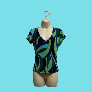 Charlotte Russe Abstract Pattern Colorful Short Sleeve Knit Top Size M